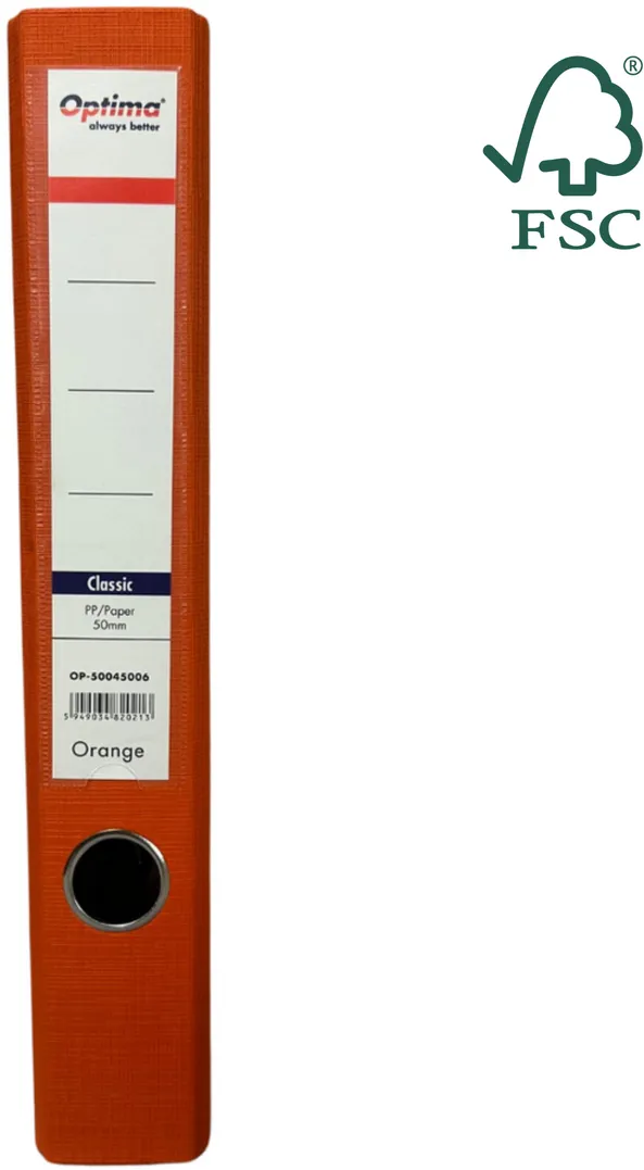 Optima - Clasic & Premium Biblioraft A4, plastifiat PP/paper, margine metalica, 50 mm, Optima Classic - portocaliu