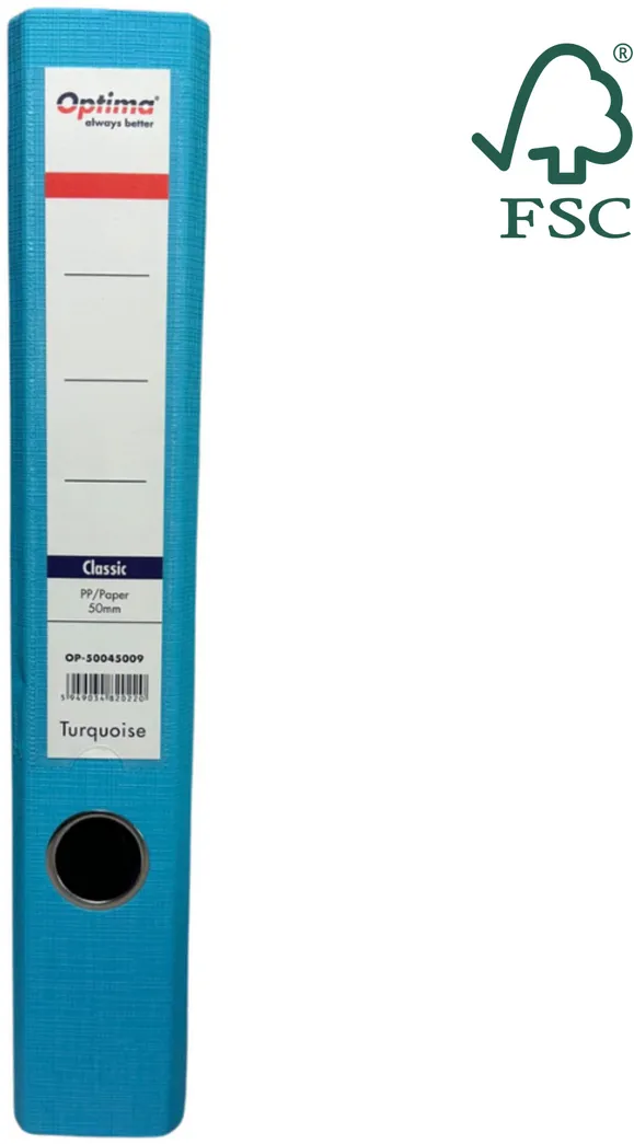 Optima - Clasic & Premium Biblioraft A4, plastifiat PP/paper, margine metalica, 50 mm, Optima Classic - sky blue