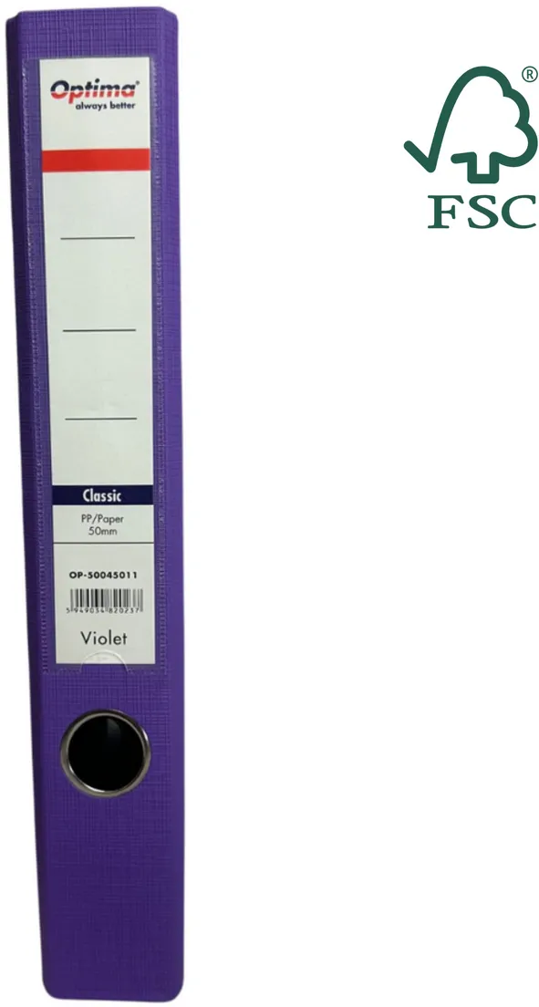 Optima - Clasic & Premium Biblioraft A4, plastifiat PP/paper, margine metalica, 50 mm, Optima Classic - violet