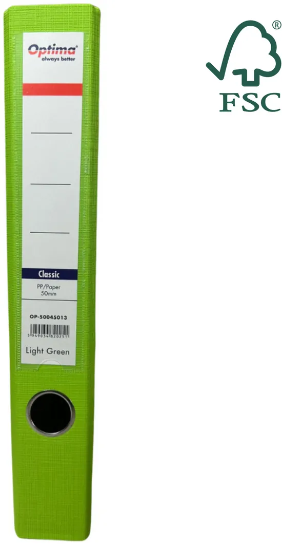 Optima - Clasic & Premium Biblioraft A4, plastifiat PP/paper, margine metalica, 50 mm, Optima Classic - verde deschis