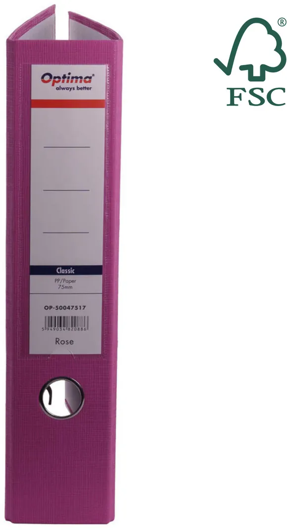 Optima - Clasic & Premium Biblioraft A4, plastifiat PP/paper, margine metalica, 75 mm, Optima Classic - rose