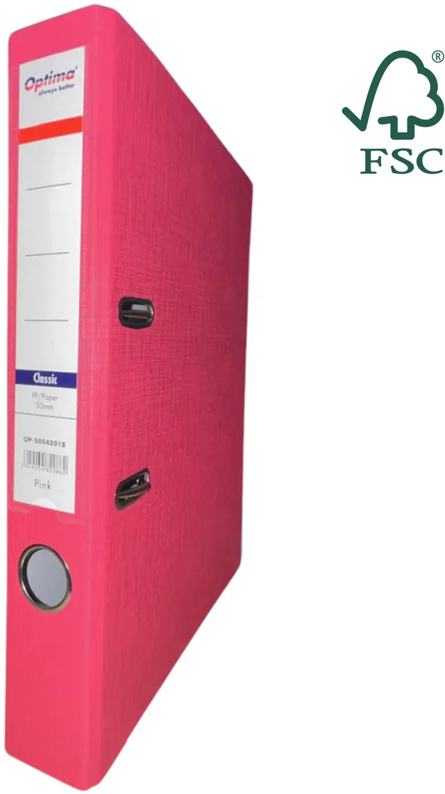 Optima - Clasic & Premium Biblioraft A4, plastifiat PP/paper, margine metalica, 50 mm, Optima Classic - pink