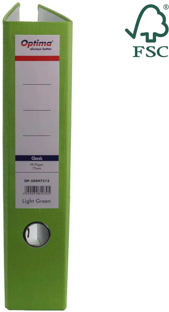 Optima - Clasic & Premium Biblioraft A4, plastifiat PP/paper, margine metalica, 75 mm, Optima Classic - verde deschis