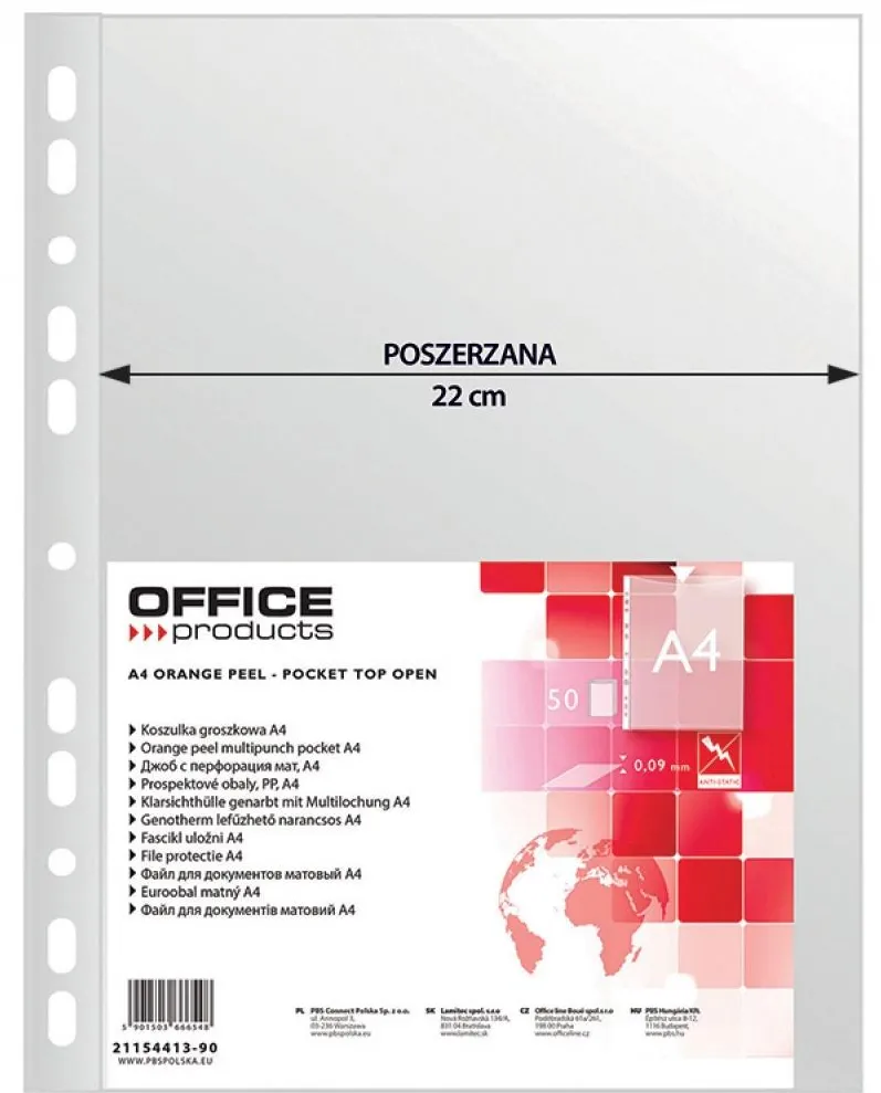 Office Products Folie protectie pentru documente A4, 90 microni, 50/set, Office Products Maxi - transparenta