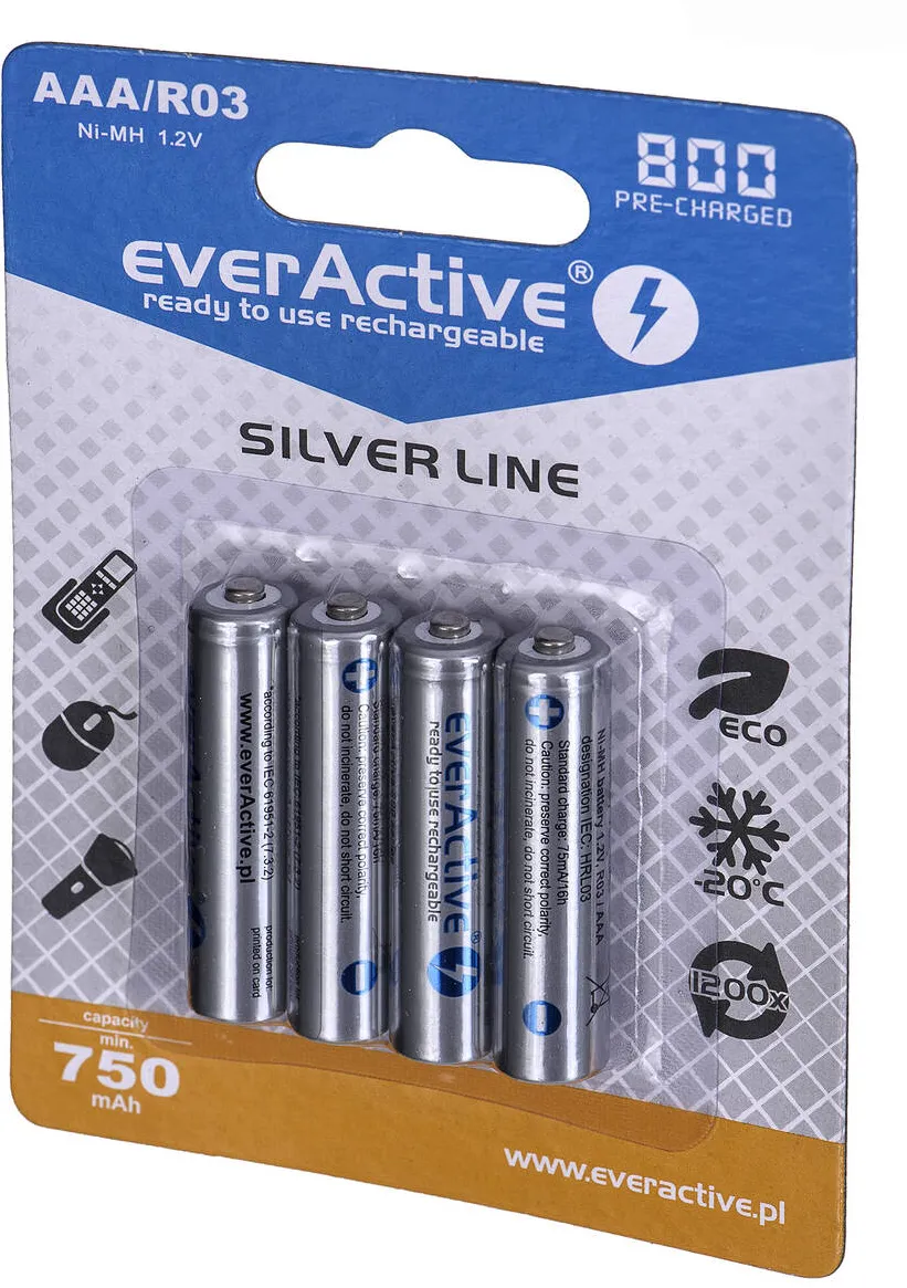 everActive Baterie Reincarcabila Ni-MH R03 AAA 800 mAh Silver Line 2 buc