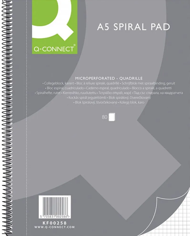 Q-CONNECT Caiet cu spirala, A5, 80 file - 70g/mp, 4 perf., coperti carton, Q-Connect - matematica