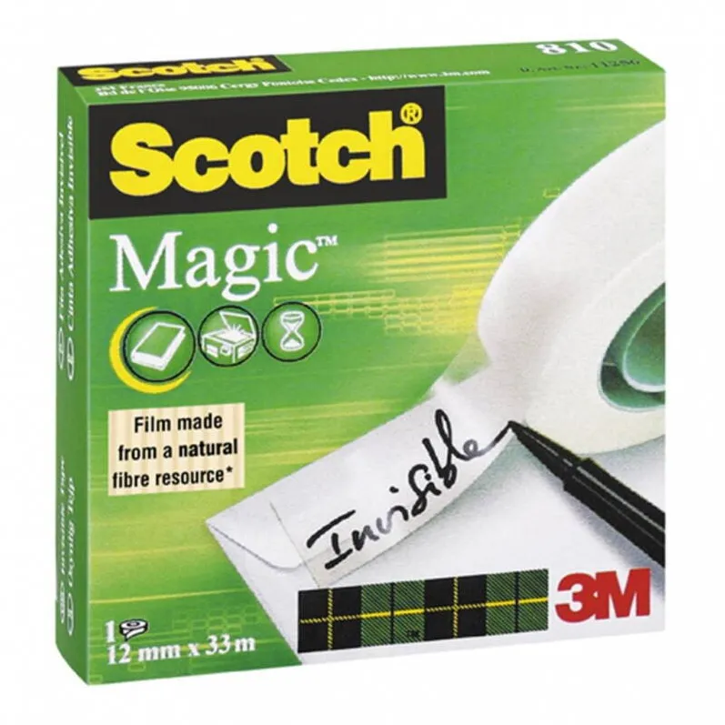 3M-Scotch Banda adeziva transparent mata, invizibila la copiere, se rupe usor, 12mm x 33m, 3M - SCOTCH Magic