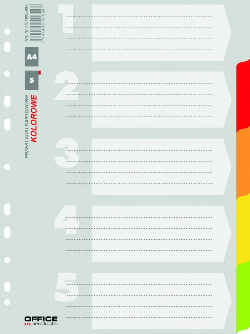 Office Products Separatoare carton color, A4, 170g/mp, 5 culori/set, Office Products