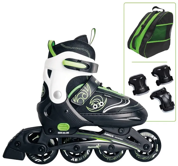 Muuwmi Role reglabile Muuwmi set verde 37-40 cu protectii si geanta