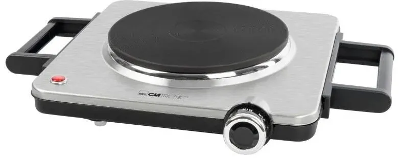 Plita Clatronic electrica, EKP3788E, 1500 W, 6 trepte de putere, zona de gatit 18 cm, pentru toate vasele de gatit, usor de transportat, manere termoizolate, usor de curatat, protectie supraincalzire, negru/inox