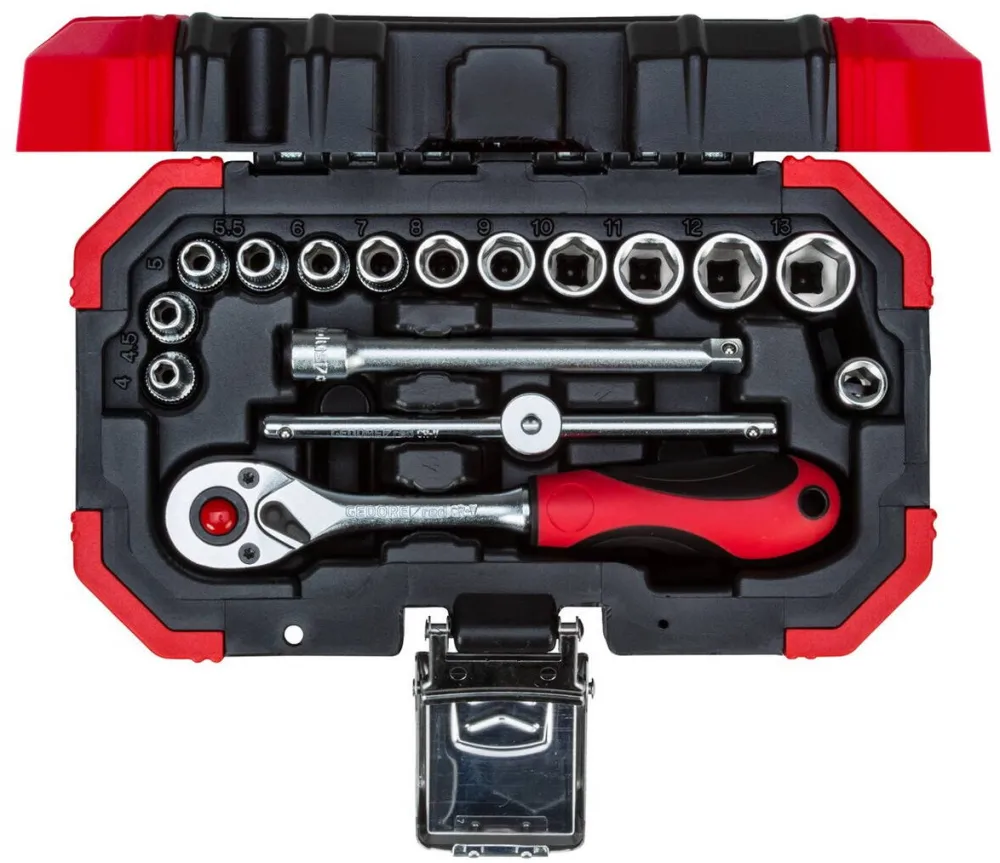 Gedore Set chei nasadate 1/4" Gedore, 16 elemente, 4-13 mm, cu gratara si extensii