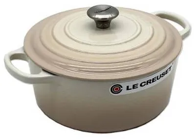 Le Creuset Vas rotund pentru friptura Le Creuset Signature 22 cm, fonta emailata, culoare Meringue creme