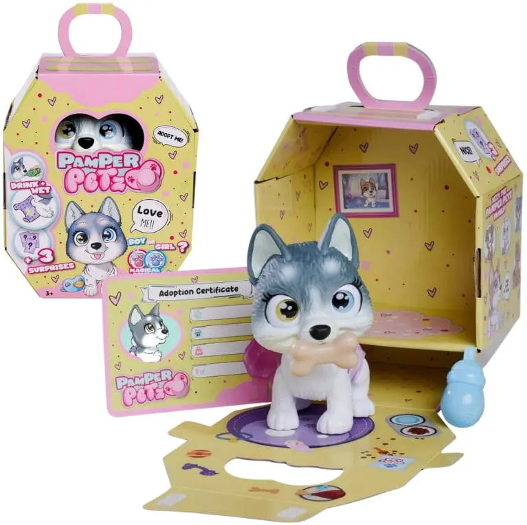 Simba Figurina Simba, Husky Pamper Petz, functie de baut, cu accesorii, 15 cm
