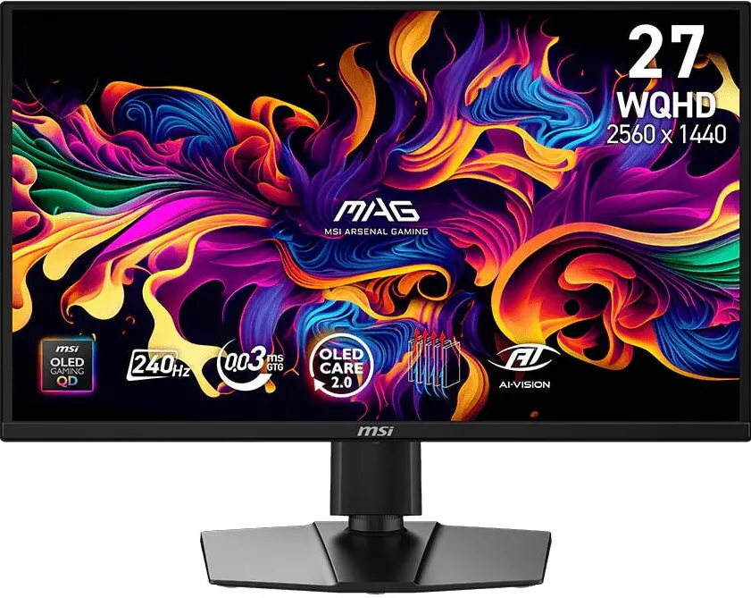 Monitor MSI Gaming MAG 272QP QD-OLED X24, 26.5", WQHD (2560x1440), 240Hz, 0.03ms (GtG), NVIDIA G-SYNC Compatible, AMD FreeSync™ Premium, HDR Ready, AI Crosshair, AI Vision, OLED Care 2.0, HDMI™ 2.1, DisplayPort 1.4a, USB-C 15W PD, Pivot, Negru