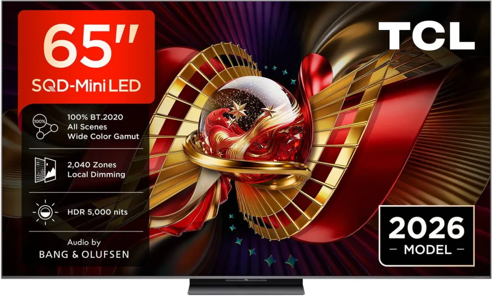Televizor TCL SQD-MiniLed 65C8L, 164 cm, Smart Google TV, 4K Ultra HD, 144Hz, Sunet Bang & Olufsen, Clasa D (Model 2026)