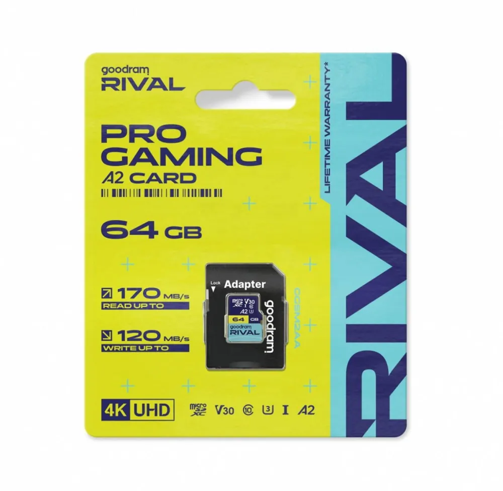 Card de Memorie GOODRAM microSDXC 64GB V30 A2 UHS I U3 RIVAL + adapter
