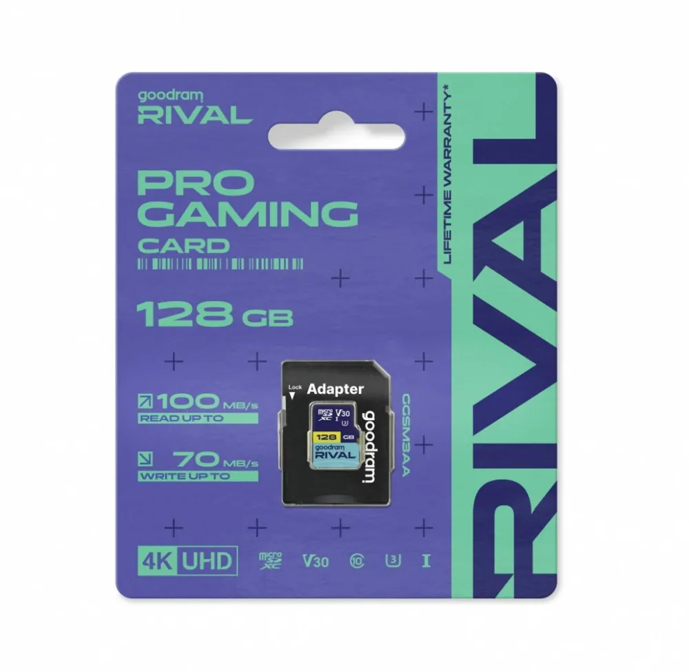 Card de Memorie GOODRAM microSDXC 128GB V30 UHS I U3 RIVAL + adapter