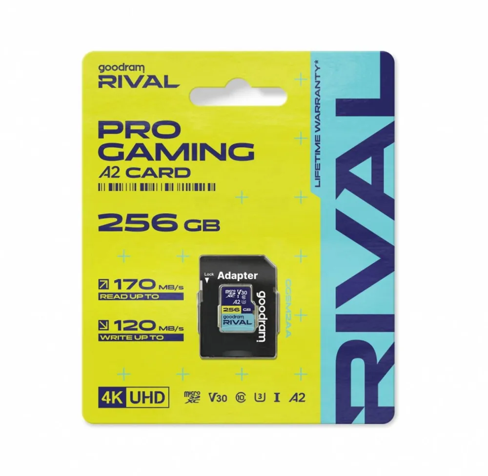 Card de Memorie GOODRAM microSDXC 256GB V30 A2 UHS I U3 RIVAL + adapter
