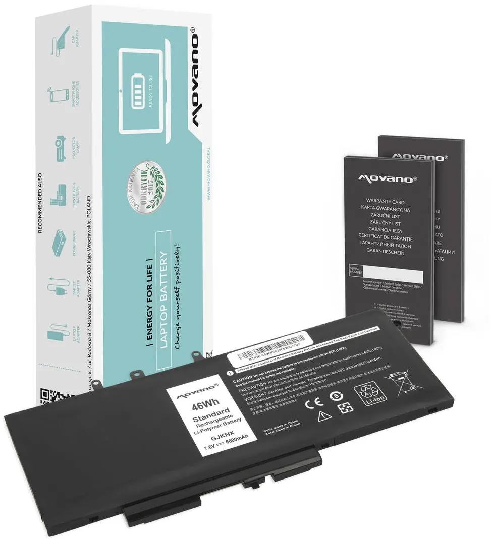 Acumulator Laptop Movano 6000 mAh, 7.6V, set cu manual si card de garantie, compatibila cu Dell Latitude 5490, 5590