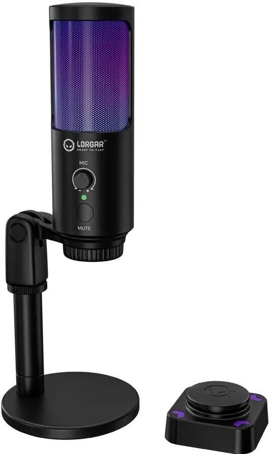 Microfon LORGAR Microfon gaming LORGAR SMP40, USB-C, Cardioid, iluminare RGB, Negru
