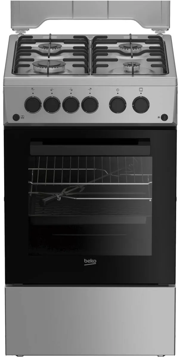 BEKO Aragaz FSGT52110DXON, Gaz, 4 arzatoare, Aprindere electrica plita/cuptor, 50 cm, Inox
