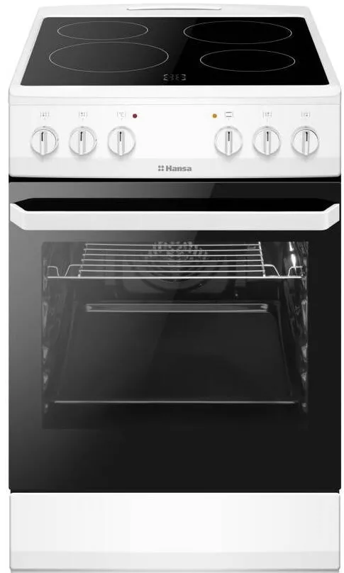 HANSA Aragaz Hansa FCCW56069, Vitroceramic, Electric, 4 zone de gatit, 62l, Heat Control, EasyClean, Supergrill, SteamCleaning, Clasa A, Alb