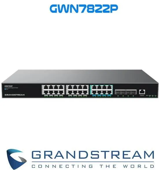 Switch Grandstream Layer 3 Managed Multi-Gigabit Network Switch, 8x 2.5GbE, 16x GbE RJ45 PoE 802.3 af/at, 30W for port 1-16, 60W for port 17-24, 360W total power budget, 2x SFP+, Internal PSU, optional redundant PSU