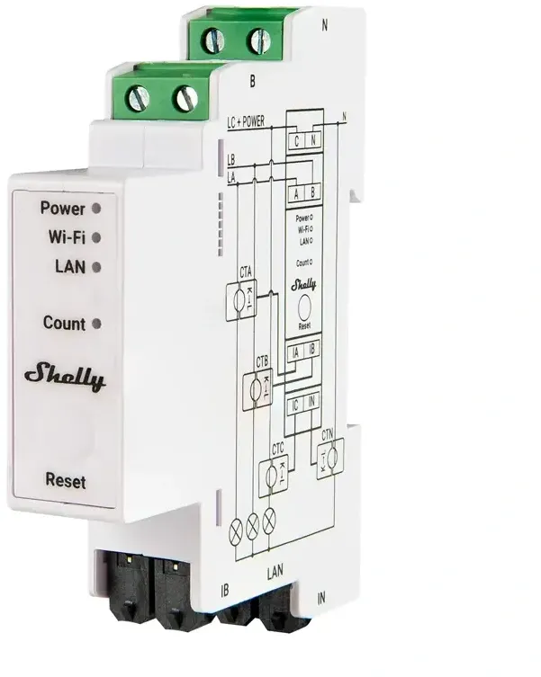 Shelly Shelly PRO 3EM 120A 3-Phase Energy Meter, WiFi/Bluetooth Matter