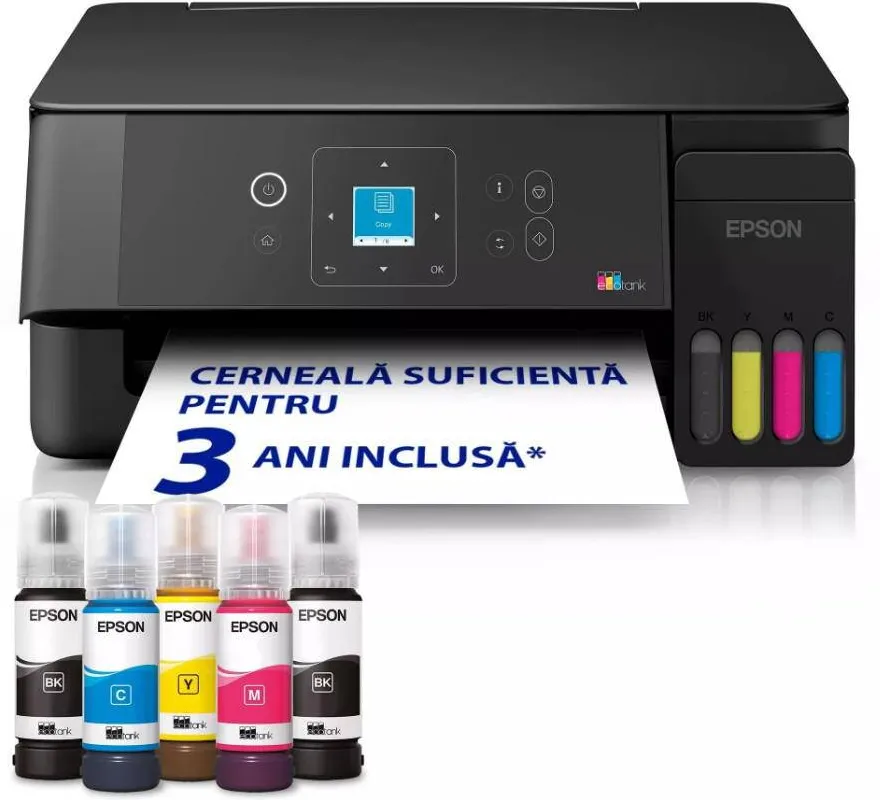 Imprimanta multifunctionala Epson L3360 CISS COLOR INKJET MFP, Format: A4, Functii: Print, Copy, Scan, Viteza printare: 33ppm mono, USB, WI-FI