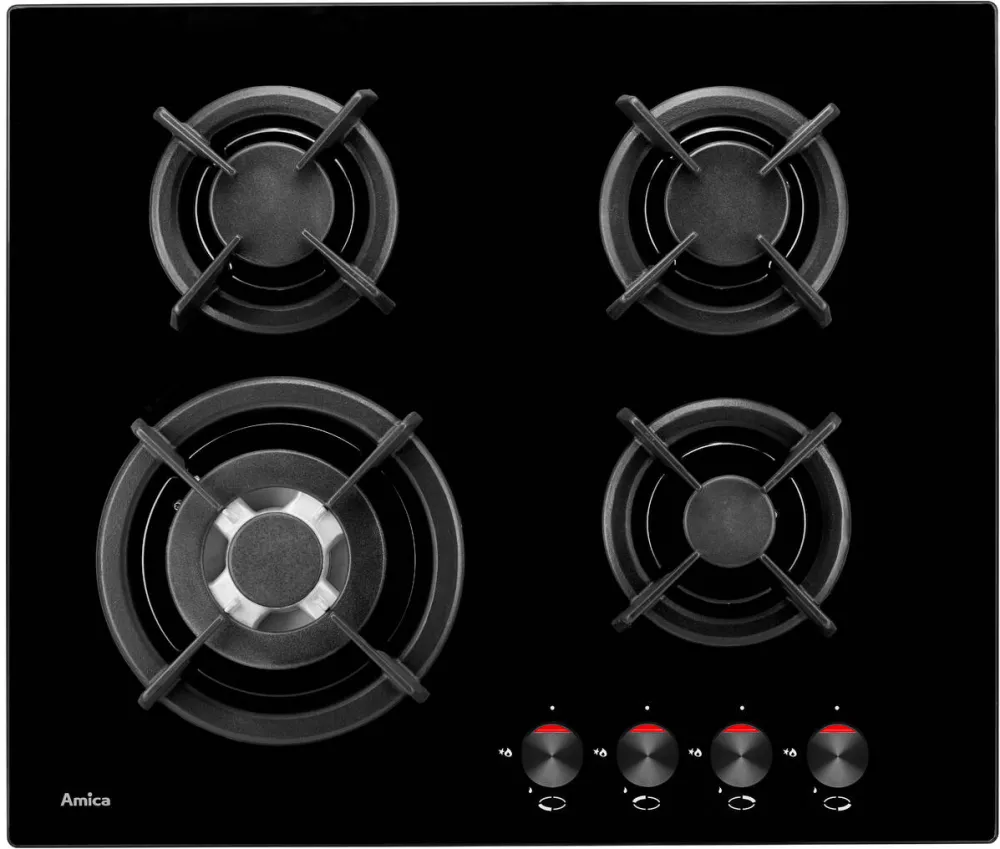 Plita Amica PG6411SR, Gaz, 4 zone de gatit, 60 cm, Negru