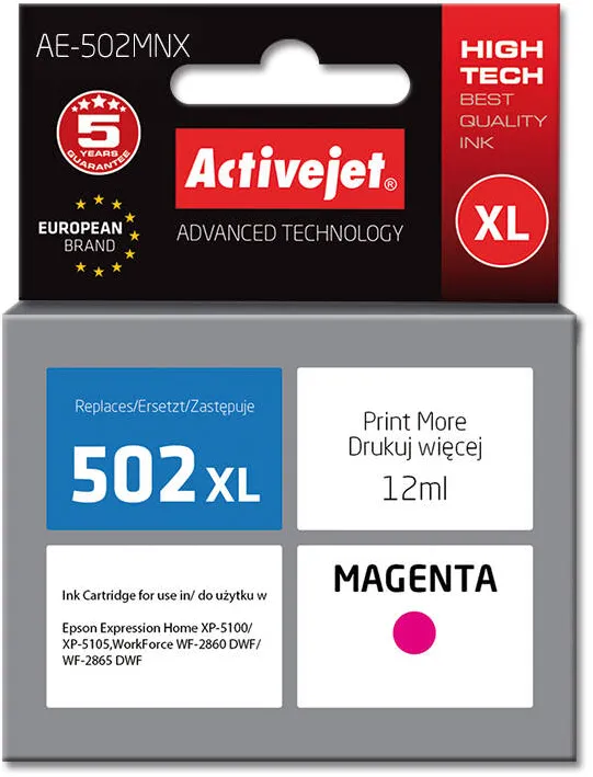 Cartus Imprimanta ACTIVEJET Compatibil AE-502MNX for Epson printer; Epson 502XL W34010 replacement; Supreme; 12 ml; magenta