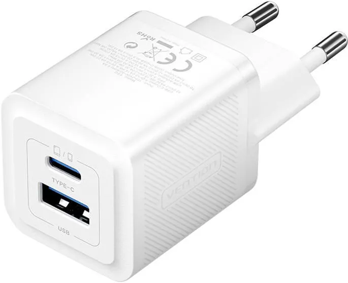 Vention Wall charger, Vention, FEQW0-EU,  USB-C + USB- A,  30W/30W , GaN (white)