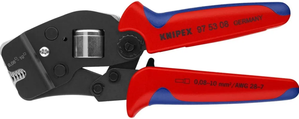 KNIPEX Cleste de sertizare cu autoajustare 97 53 08 (rosu/albastru, pentru mansoane de sarma, intrare frontala)