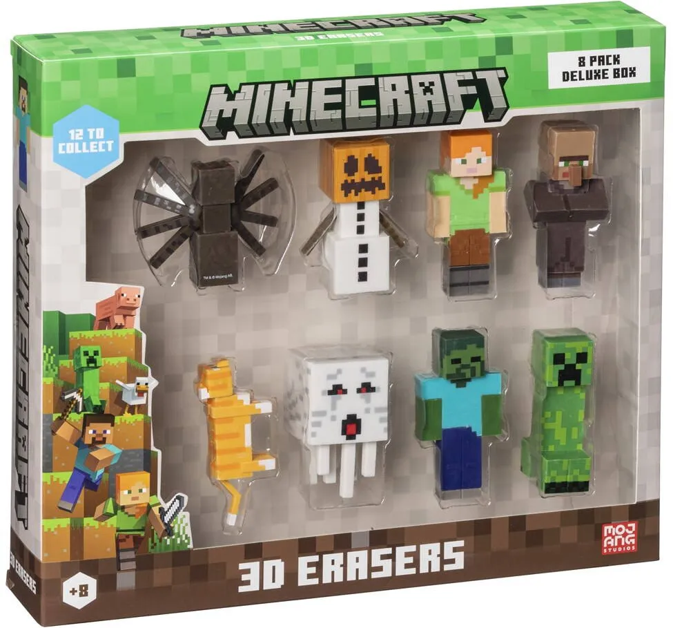 P.M.I. Kids World MINECRAFT 3D ERASERS - 8 PACK DELUXE BOX VER.B