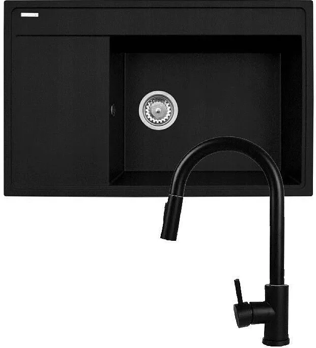 PYRAMIS Set - Sink PYRAMIS CAMEA (79x50) 1B 1D R + Faucet IDEA Black Edition - 070168502BE - Volcano