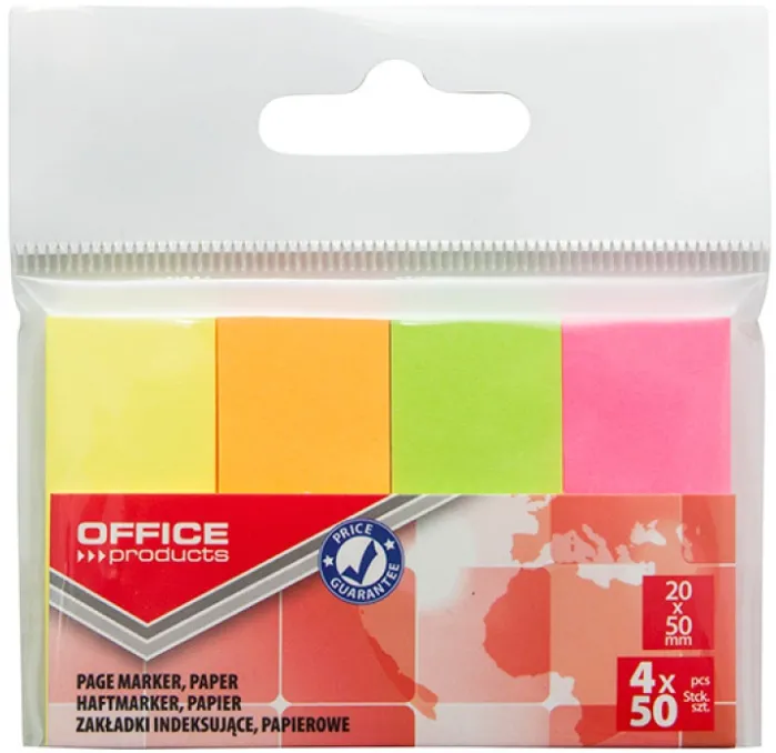 Office Products Notes autoadeziv 50 x 20 mm, 4 x 50buc/set, Office Products - 4 culori neon