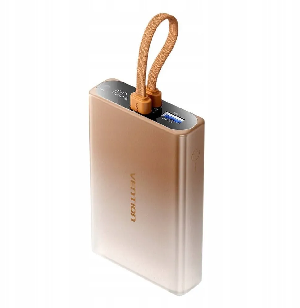 Vention 10000mAh power bank with LED display, USB-C + Lightning + USB-A, 22.5W (copper)