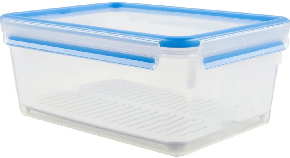 Emsa CLIP & CLOSE food storage container 3.7 liters (transparent/blue, rectangular, with drip tray)