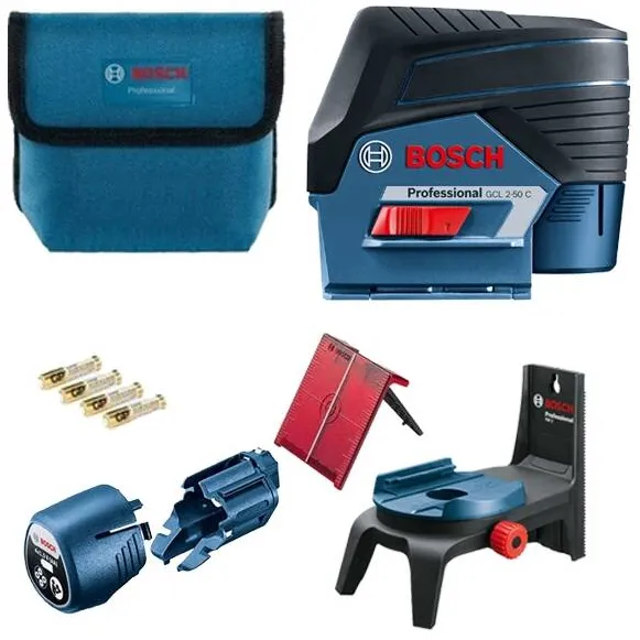 BOSCH GCL 2-50 C + RM 2 - Nivela laser cu linii si puncte, 2 linii laser, 20 m, 2 puncte laser, 10 m, +/-0.3 mm/m, geanta textila