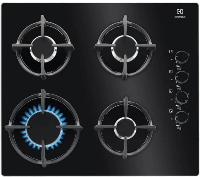 Plita ELECTROLUX incorporabila EGG6407K, gaz, 4 zone de gatit, 60 cm, Negru