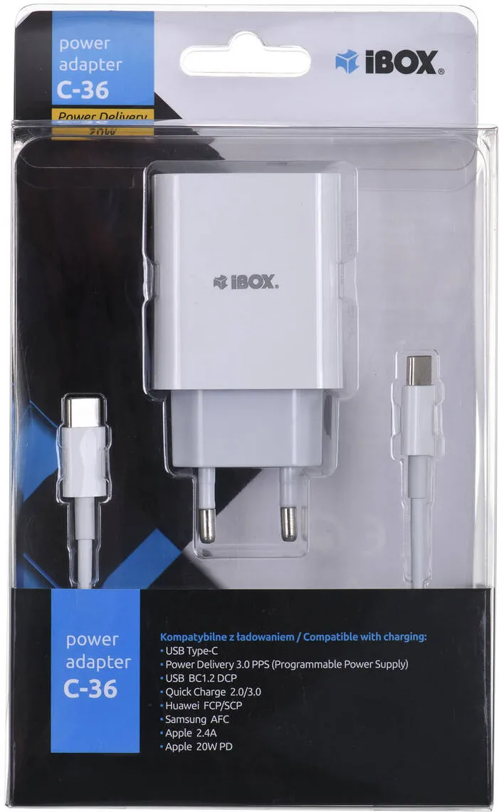 IBOX Incarcator WALL C-36 PD20W USB-C + USB-A