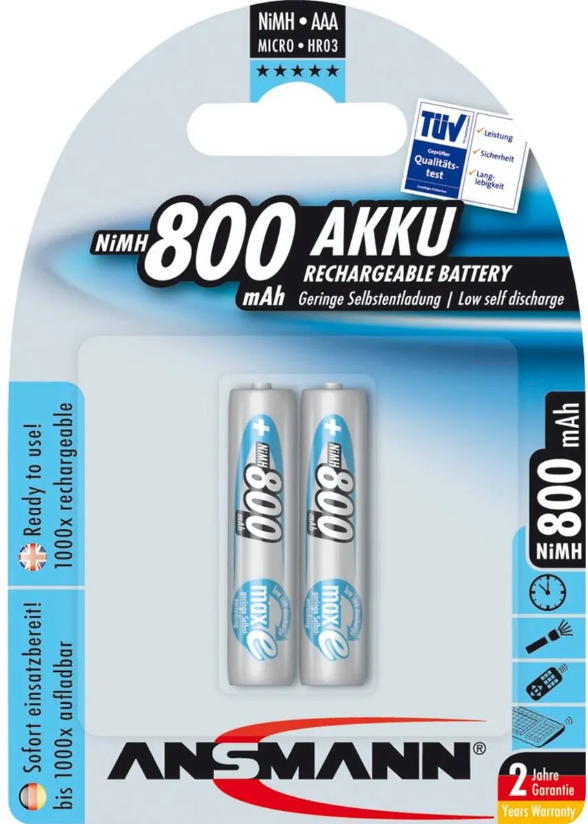 Ansmann Acumulator/Incarcator 1x2 maxE NiMH rech. bat. Micro AAA 800 mAh 5030982