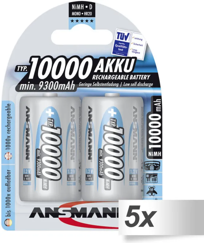Ansmann Acumulator/Incarcator 5x2 NiMH bat. 10000 Mono D 9300 mAh 5030642