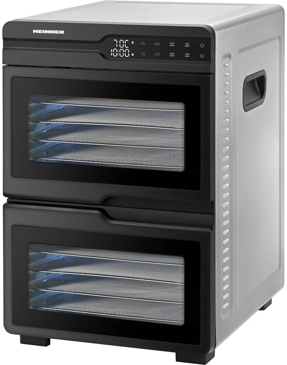 Deshidrator fructe si legume HEINNER DualDry Pro HFD-KDDB1200BKSS 1000-1200W 12 tavi inox