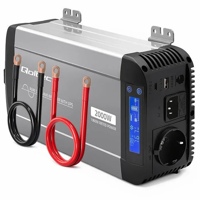 QOLTEC Invertor auto Qoltec Pure Sine Wave 12V la 230V 1000W 2000W UPS Bypass