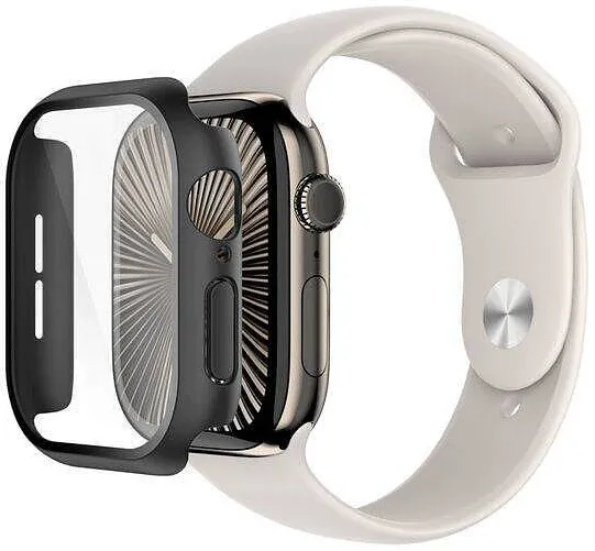 BELKIN, Protectie ecran pentru Apple Watch din sticla temperata, 2-in-1 cu rama, antimikrobiala, 9H, TemperedCurve, Negru, 46 mm