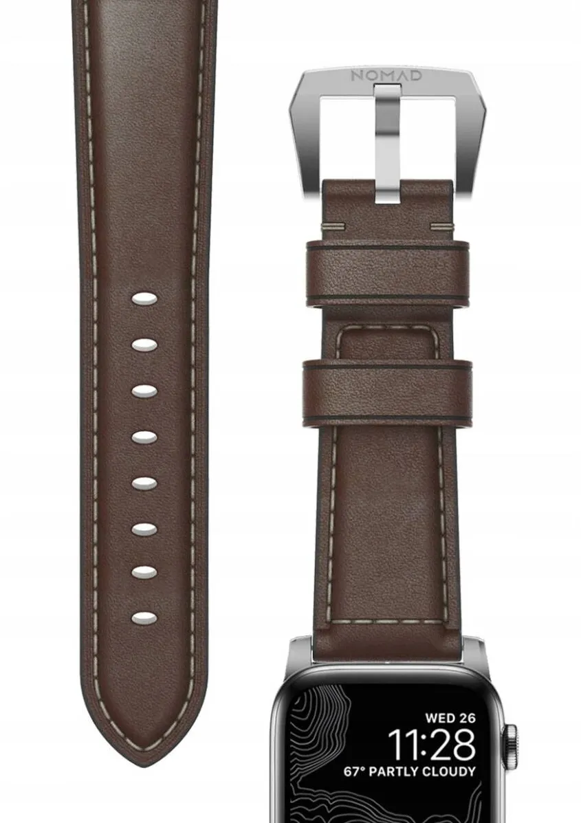 Nomad Curea din piele naturala NOMAD Traditional Band compatibila cu Apple Watch 4/5/6/7/8/SE/Ultra 42/44/45/49mm Brown/Silver