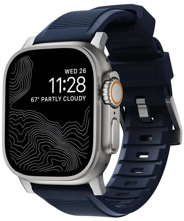 Nomad Curea rezistenta la apa NOMAD Rugged Strap compatibila cu Apple Watch 4/5/6/7/8/9/SE/Ultra1/2 42/44/45/49mm Atlantic Blue/Silver