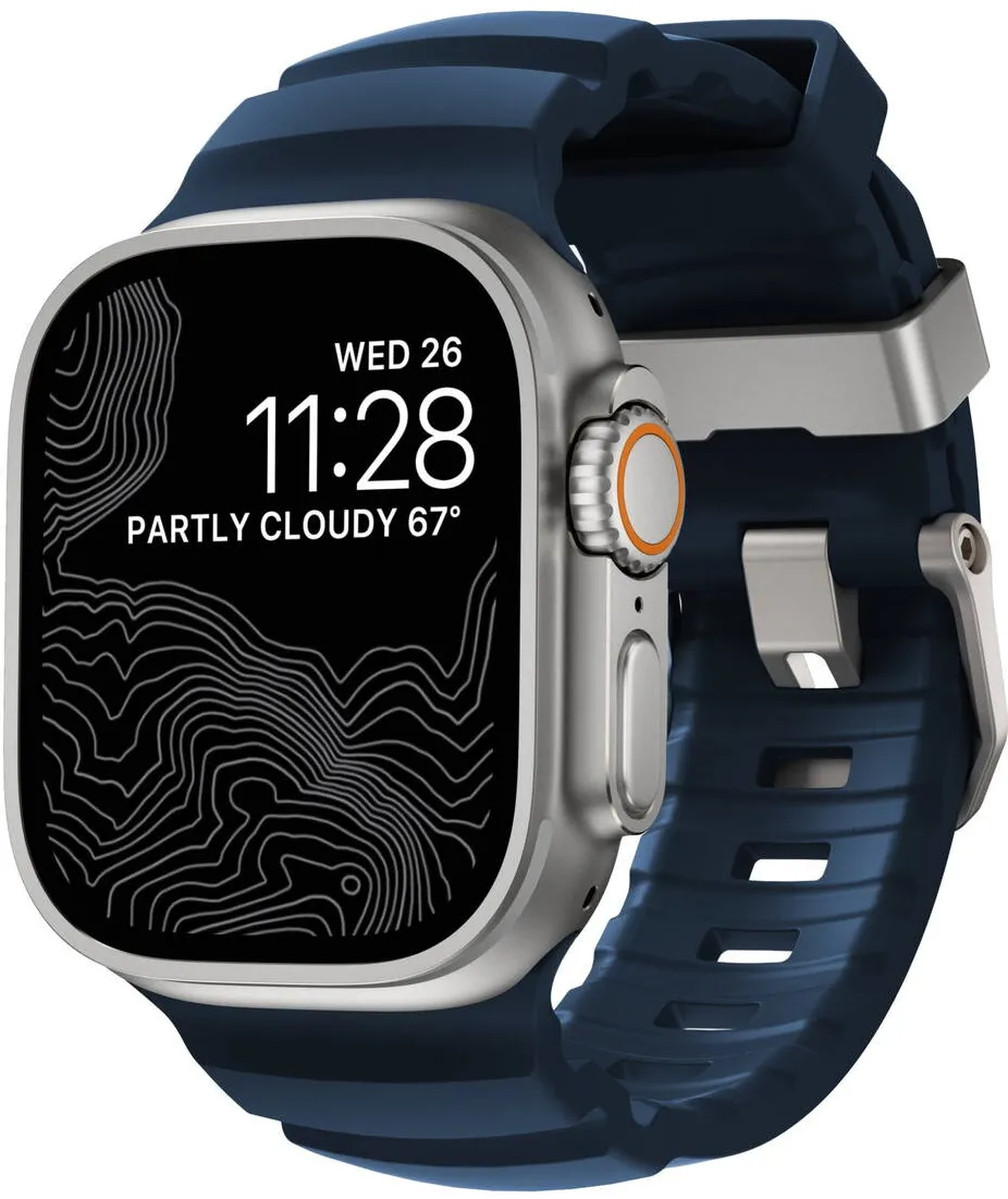 Nomad Curea rezistenta la apa NOMAD Rocky Point Band compatibila cu Apple Watch 4/5/6/7/8/9/10/SE/Ultra 42/44/45/46/49mm, M/L, Albastru