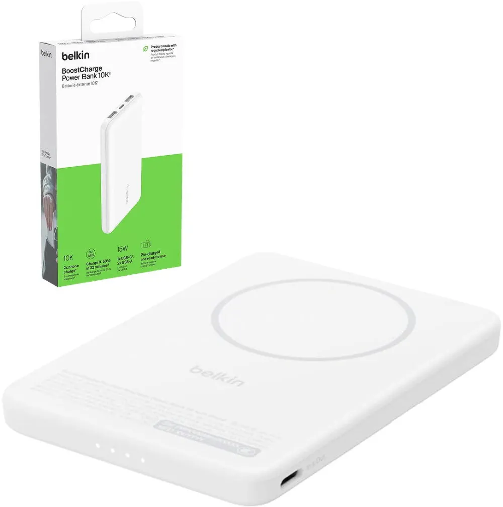 BELKIN Power bank Belkin BoostCharge 5000mAh magnetic alb 102x72x12mm